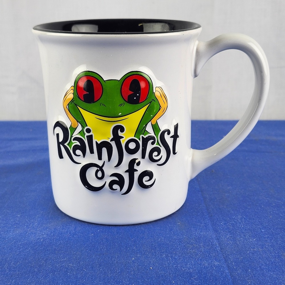 VTG Rainforest Cafe Cha Cha! 3D Art Cup‎ Embossed Green Frog Mug Thailand